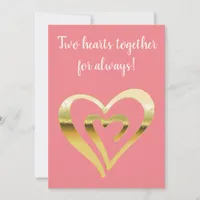 Two hearts together metallic gold blush pink holiday card