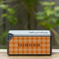 Personalized Name Orange Plaid Gingham Pattern Bluetooth Speaker