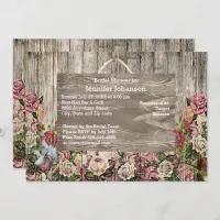 Rustic Wooden Fence Painted Roses Bridal Shower Invitation