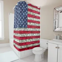 Vibrant Mosaic American Flag Stained Glass Shower Curtain