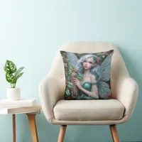 Beautiful December Fairy in Holly Throw Pillow