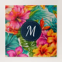 Tropical Floral Hibiscus Monogram Jigsaw Puzzle