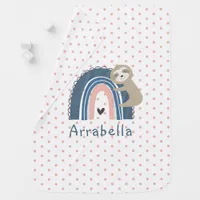 Cute Sloth Hug Heart Rainbow Pink Polka Dot Baby Blanket