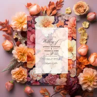 Rust Orange, Dusty Pink, and Copper Floral Wedding Invitation