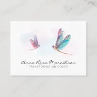 *~* Pastel Watercolor Pink Blue Dragonfly Business Business Card