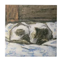 Cat Sleeping on a Bed by Claude Monet Ceramic Tile