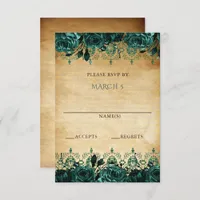 Elegant Rustic Vintage Green Floral RSVP Card