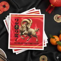 Stunning Red Gold Chinese Year of Fire Goat 2027 Napkins