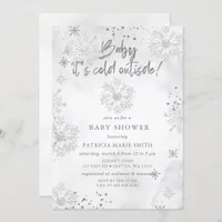 Silver Baby its Cold Outside Winter Baby Shower Invitation