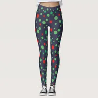 Green and Red Polka Dotted Black Leggings