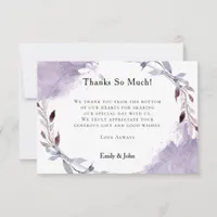 Dreamy Lilac Gray Leafy Watercolors/Photo Wedding Thank You Card