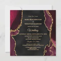 *~* RSVP Website AGATE Gold AR13 Maroon Wedding Invitation