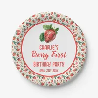 Berry First Strawberry Girl 1st Birthday Party  Paper Plates