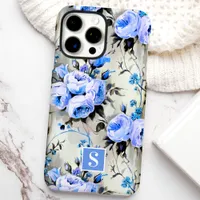 Blue and Periwinkle Monogram Floral iPhone 16 Pro Max Case