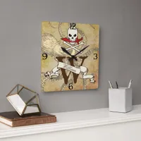 Jolly Roger Monogram Initial  Square Wall Clock