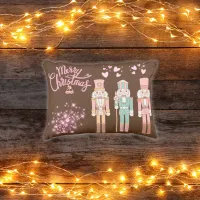 Christmas in Pink Nutcrackers on Brown |  Outdoor Pillow