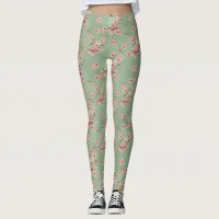 Cherry Blossoms in Pink and Teal Leggings