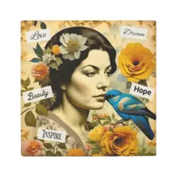 Beautiful Vintage Woman with Bluebird  Metal Print