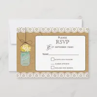 Burlap Lace Rustic yellow hydrangea mason jar rsvp