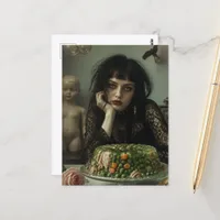 Vintage Woman with a retro gelatin salad Postcard