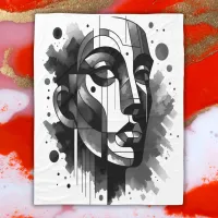 Abstract Face Gray, Black and White |  Fleece Blanket