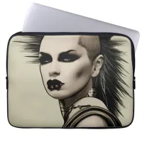 Dystopian Woman Punk Rocker Mohawk and Piercings Laptop Sleeve