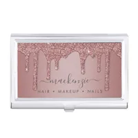Luxury Rose Gold Sparkle Glitter Drips Business Card Case