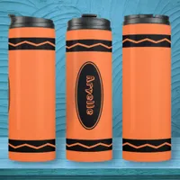 Custom Name Orange Crayon Travel Mug Drink Tumbler