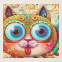 Colorful Fantasy Cat sticking out its Tongue Scarf