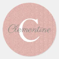 Girly Pink Rose Gold Glitter Stripes Monogram Classic Round Sticker