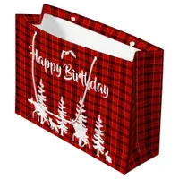 Birthday Lumberjack red plaid checked pattern Large Gift Bag