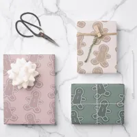 Sweet Pastel Green, Pink, Taupe Gingerbread Cookie Wrapping Paper Sheets