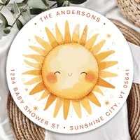 Sunshine Baby Shower Boho Cute Sun Return Address Classic Round Sticker