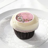 Elegant Pink Sparkle Wedding Background Edible Frosting Rounds