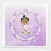 It's a Girl Purple Baby and Teddy Bear Baby Shower Paper Dinner Napkins