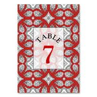 Red, Black and white Wedding Table Number Card