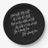 Silent Night Christmas Carol Lyrics White Black Paper Plates