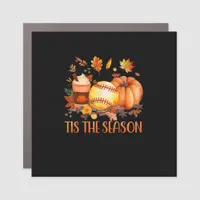 Tis The Season Pumpkin Leaf Latte Fall Softball Car Magnet