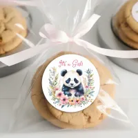 Panda Bear in Flowers Girl's It's a Girl Classic Round Sticker