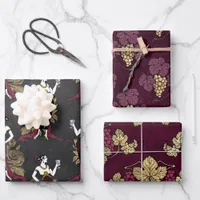 Burgundy and Gold Vintage Paris Wine Themed Wrapping Paper Sheets