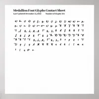 Medallion Font Glyphs Contact Sheet Poster