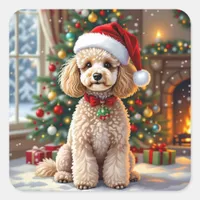 A Cute Festive Poodle Christmas   Square Sticker