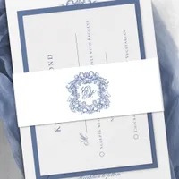 Blue Elegant Script Monogram Wedding Crest Invitation Belly Band