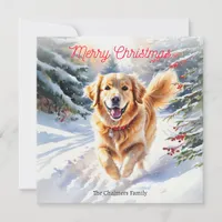 Golden Retriever Dog Goldie In Snow Christmas Holiday Card