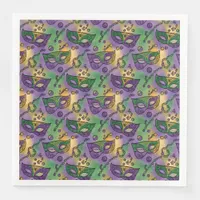 Mardi Gras Masks and Beads Purple Green Yellow Paper Dinner Napkins