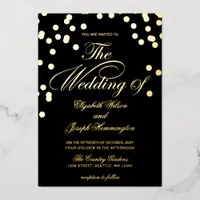 Elegant Black Gold Confetti Wedding  Foil Invitation