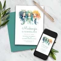 Cute Teal Mermaid Birthday Party Invitation