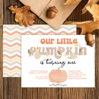 Neutral Pumpkin First Birthday Invite