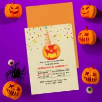 Jack O' Lantern With Party Hat Halloween Birthday Invitation