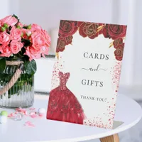 Cards gifts red white dress flowers party pedestal sign